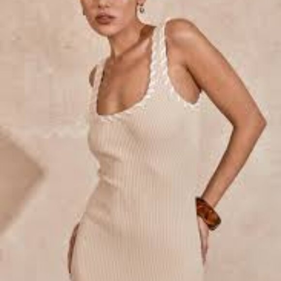 NWT Mon Renn Outline Knit Midi Dress Ice Pink L/12 - Picture 1 of 16